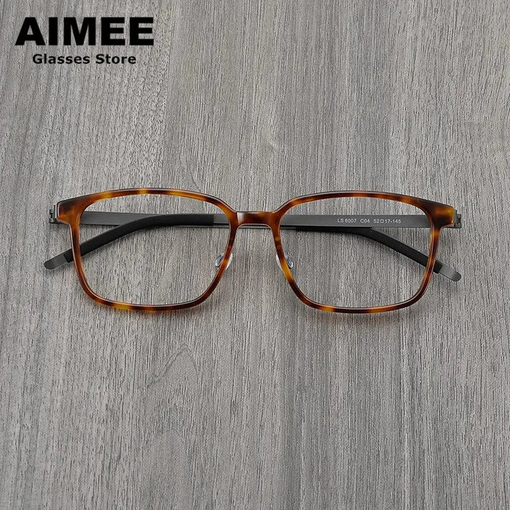 Aimee Unisex Full Rim Square Screwless Titanium Acetate Eyeglasses 6007 Full Rim Aimee Tortoise  