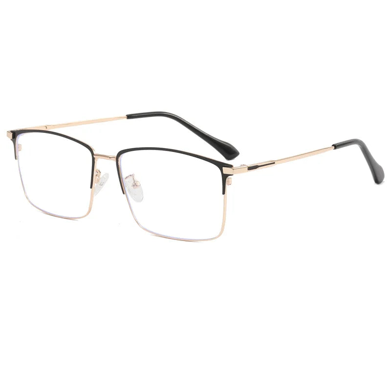 Hdcrafter Mens Oversized Full Rim Square Titanium Eyeglasses 101951 Full Rim Hdcrafter Eyeglasses black-gold  