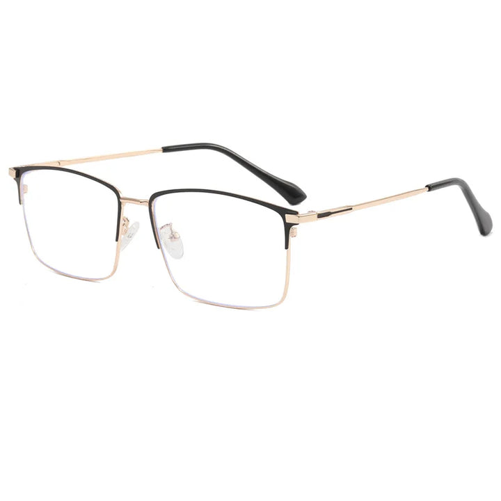 Hdcrafter Mens Oversized Full Rim Square Titanium Eyeglasses 101951 Full Rim Hdcrafter Eyeglasses black-gold  