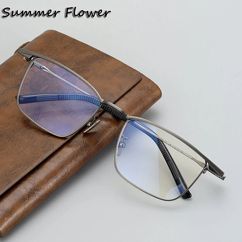 Summer Flower Unisex Full Rim Big Square Titanium Eyeglasses 84156 Full Rim Summer Flower
