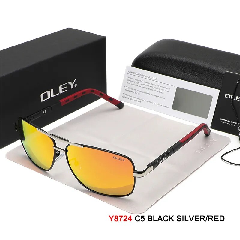Oley Men's Full Rim Oval Aluminum Magnesium Polarized Sunglasses Y8724 Sunglasses Oley Y8724 C5BOX OLEY 
