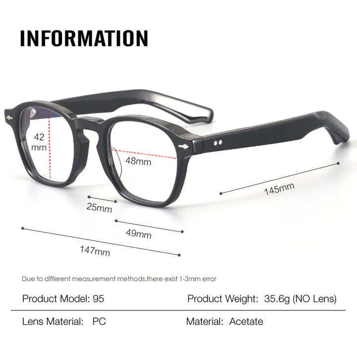 Muzz Men's Full Rim Square Thick Acetate Eyeglasses 921495