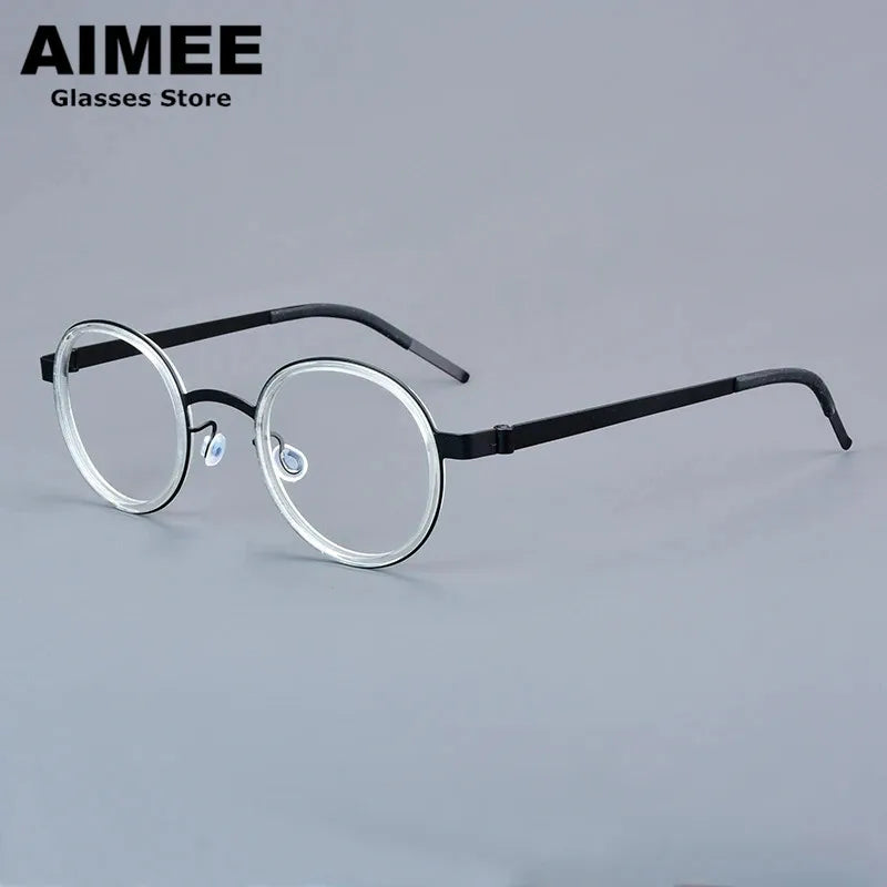 Aimee Women's Full Rim Round Screwless Titanium Acetate Eyeglasses 61011