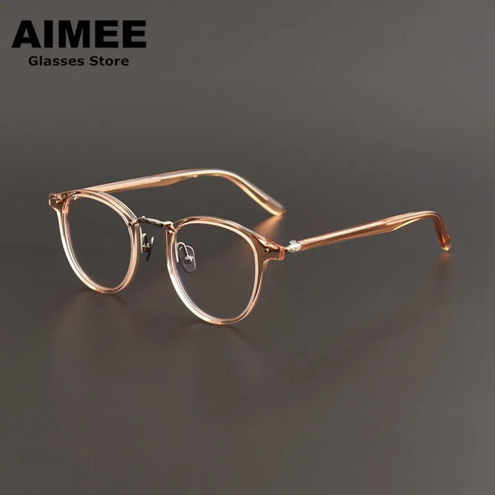 Aimee Unisex Full Rim Square Oval Acetate Titanium Eyeglasses 7885 Full Rim Aimee Pink  