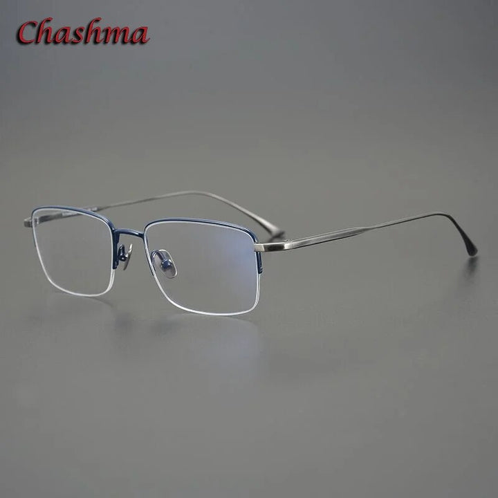 Chashma Ochki Men's Semi Rim Square Titanium Eyeglasses 1015 Semi Rim Chashma Ochki Blue Gray  