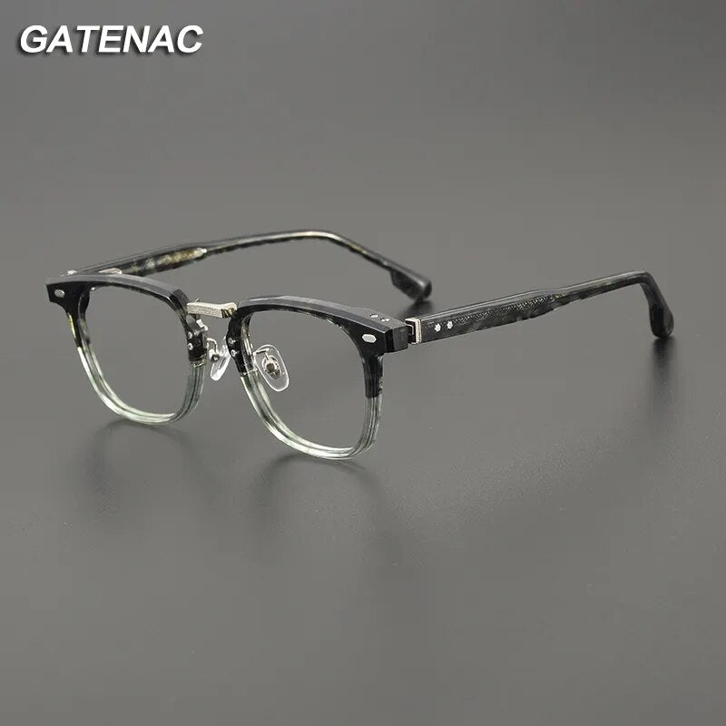 Gatenac Unisex Full Rim Square Titanium Acetate Eyeglasses Gxyj1130 Full Rim Gatenac   