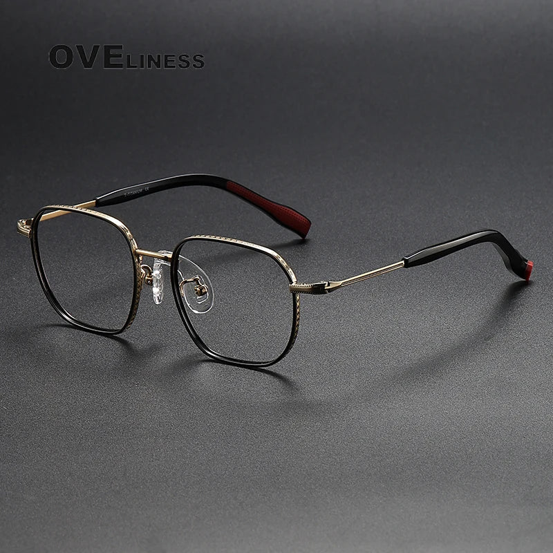 Oveliness Unisex Full Rim Square Titanium Eyeglasses 80940 Full Rim Oveliness black gold  