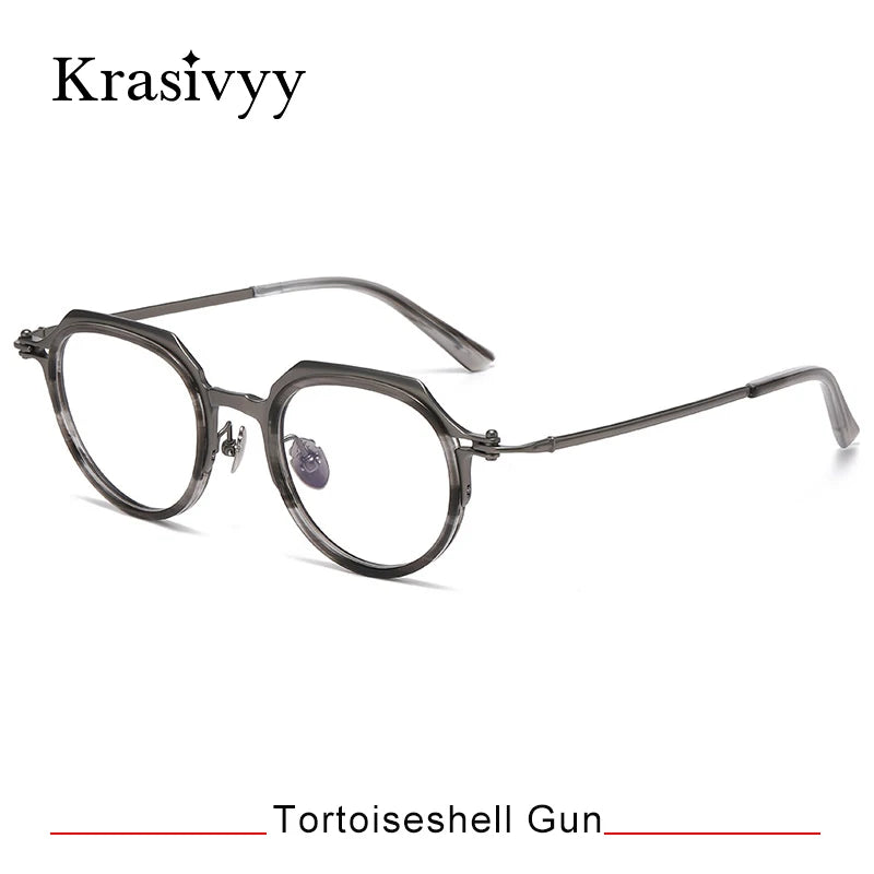 Krasivyy Unisex Full Rim Flat Top Oval Acetate Titanium Eyeglasses 315872