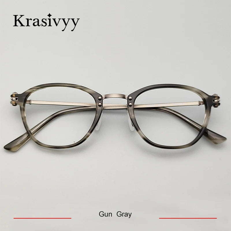 Krasivyy Men's Full Rim Oval Square Acetate Titanium Eyeglasses 35881