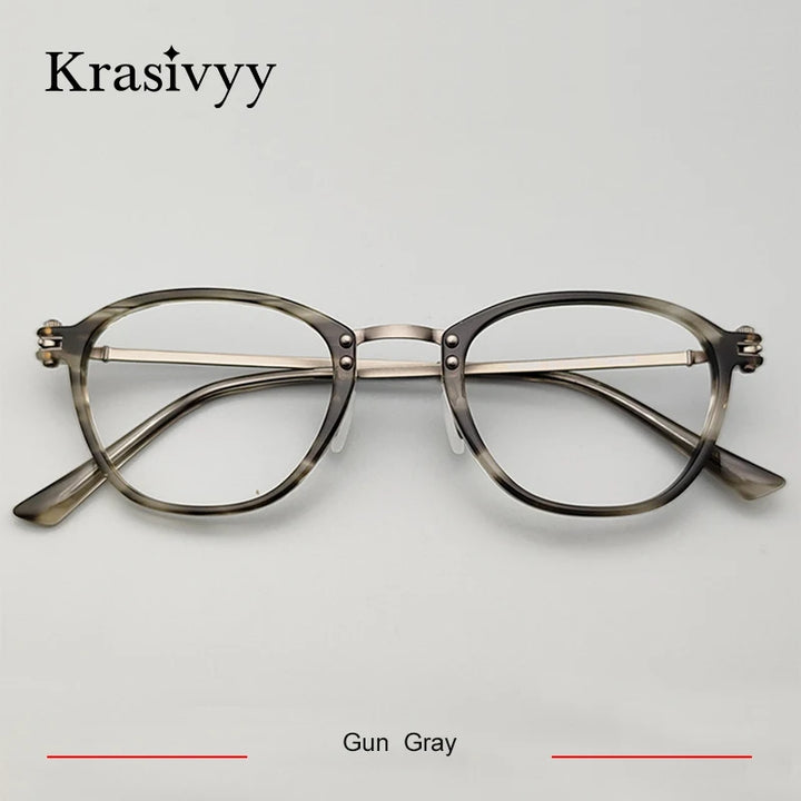 Krasivyy Men's Full Rim Oval Square Acetate Titanium Eyeglasses 35881