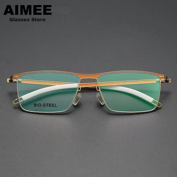 Aimee Unisex Full Rim Square Screwless Titanium Acetate Eyeglasses 22261 Full Rim Aimee Orange  