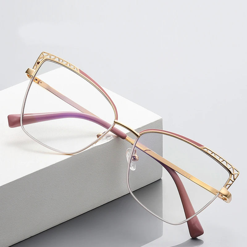 Laoyehui Women's Full Rim Square Cat Eye Alloy Reading Glasses 43106 Reading Glasses Laoyehui