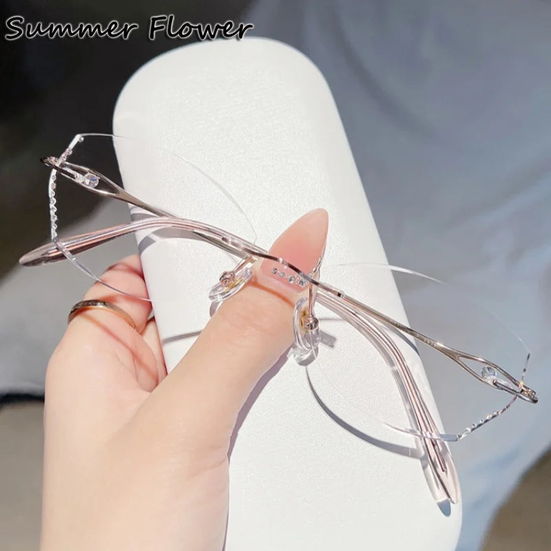 Summer Flower Women's Rimless Oval Butterfly Titanium Eyeglasses 698081