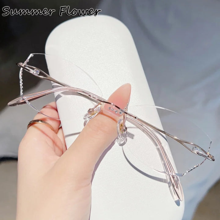 Summer Flower Women's Rimless Oval Butterfly Titanium Eyeglasses 698081