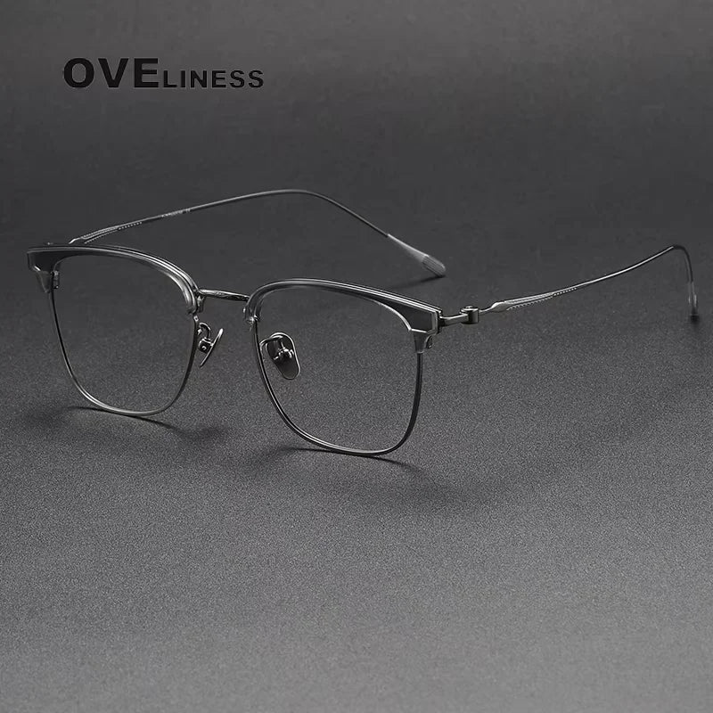 Oveliness Women's Full Rim Square Titanium Acetate Eyeglasses 80897 Full Rim Oveliness grey gun  