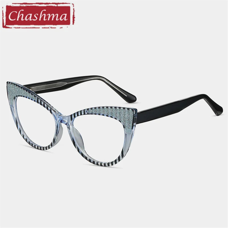 Chashma Ottica Women's Full Rim Cat Eye Tr 90 Alloy Eyeglasses 87274 Full Rim Chashma Ottica Black Blue  