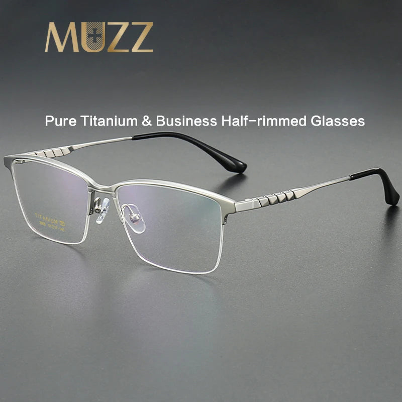Muzz Men's Semi Rim Brow Line Square Titanium Eyeglasses 82908