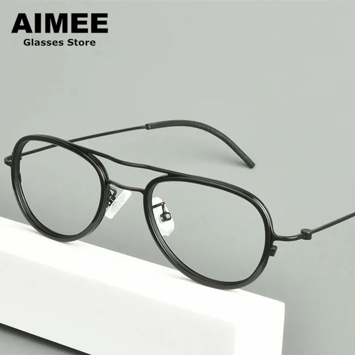 Aimee Unisex Full Rim Oval Double Bridge Titanium Acetate Eyeglasses 14508