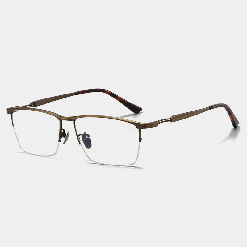 Black Mask Unisex Semi Rim Square Titanium Eyeglasses T5951 Full Rim Black Mask Bronze  