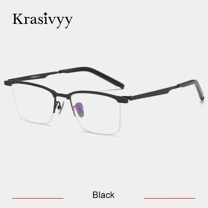 Krasivyy Men's Semi Rim Square Brow Line Titanium Eyeglasses 48751