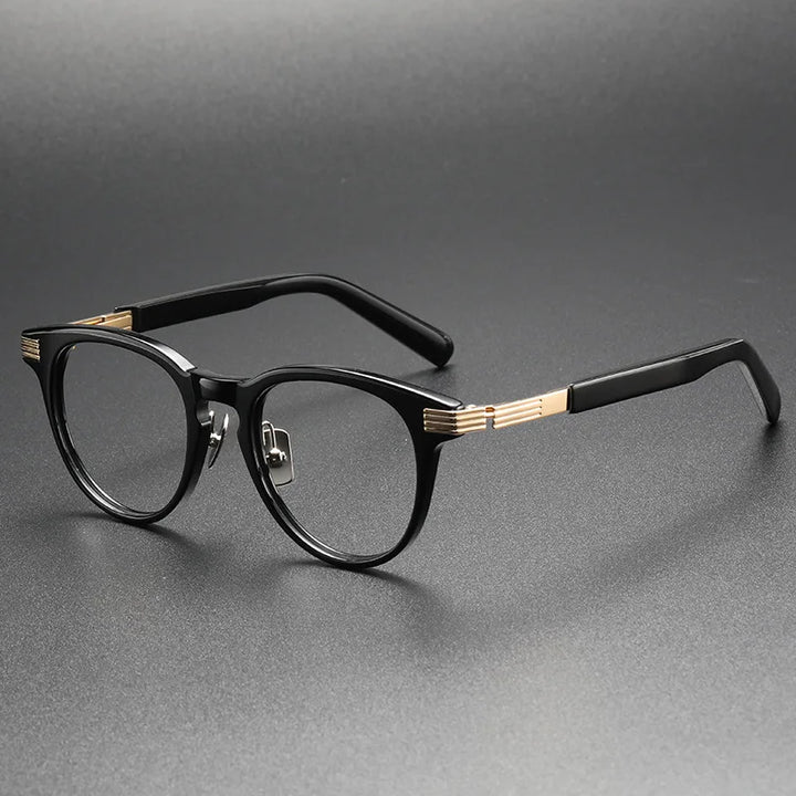 Aimee Unisex Full Rim Round Acetate Eyeglasses 12011 Full Rim Aimee Black-Golden  