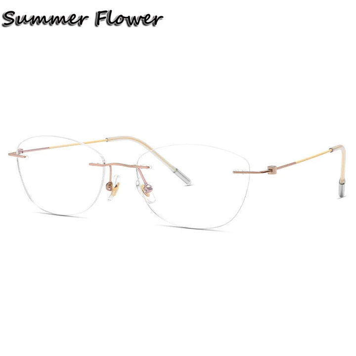 Summer Flower Women's Rimless Oval Titanium Eyeglasses 86071 Rimless Summer Flower Gold Yellow