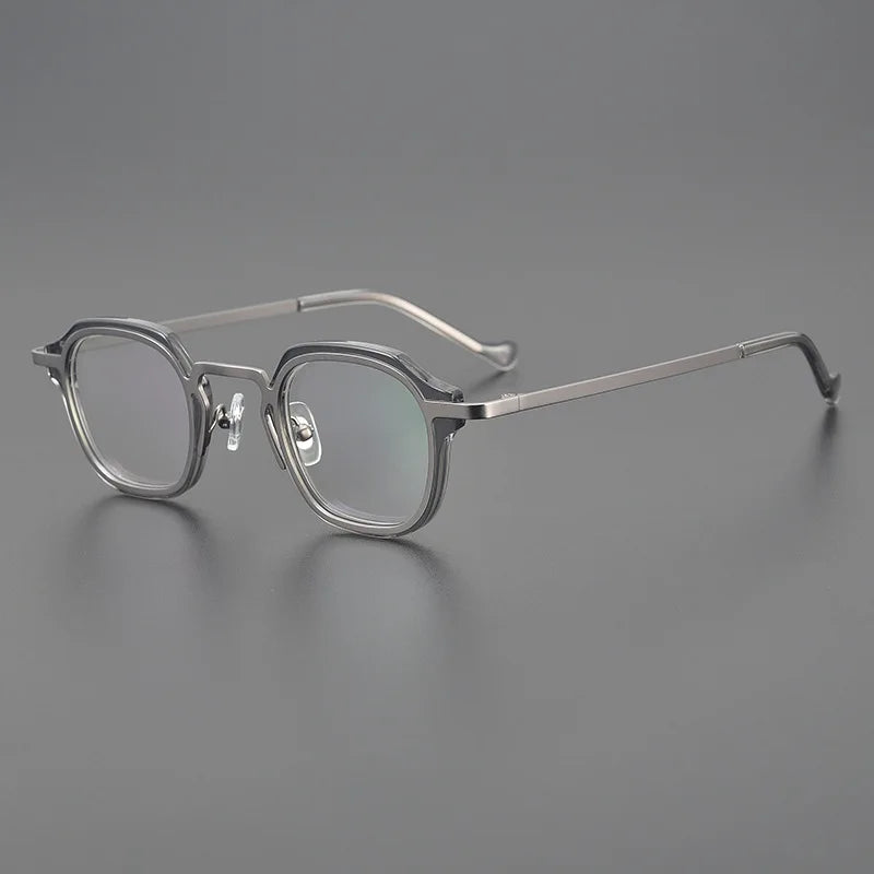 Hewei Unisex Full Rim Round Acetate Titanium Eyeglasses 1314157 Full Rim Hewei gray silver  