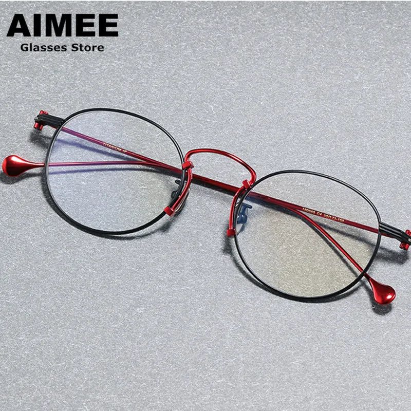 Aimee Unisex Full Rim Round Titanium Eyeglasses 190068 Full Rim Aimee Black-Red  