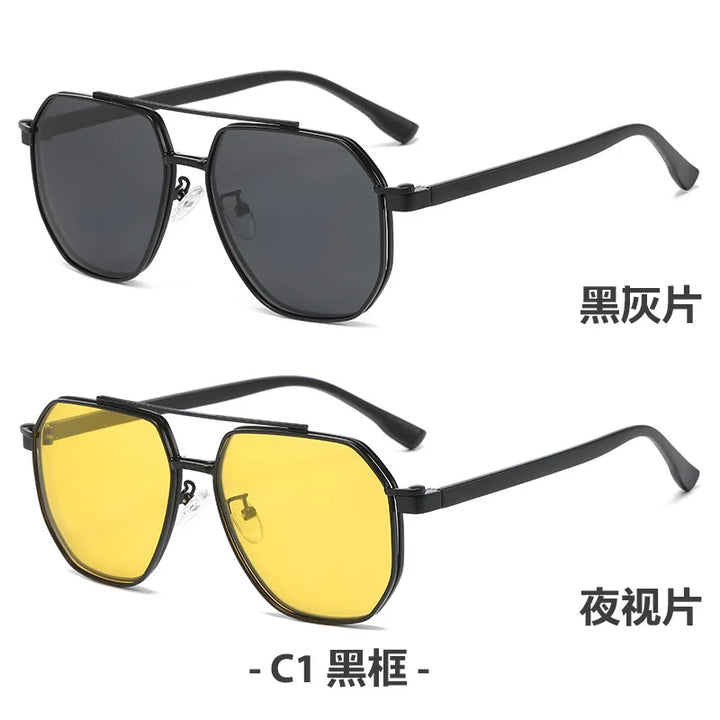Zirosat Men's Full Rim Square Double Bridge Titanium Eyeglasses Clip On Sunglasses 8602