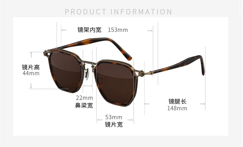Black Mask Men's Full Rim Big Polygon Titanium Acetate Sunglasses 58672