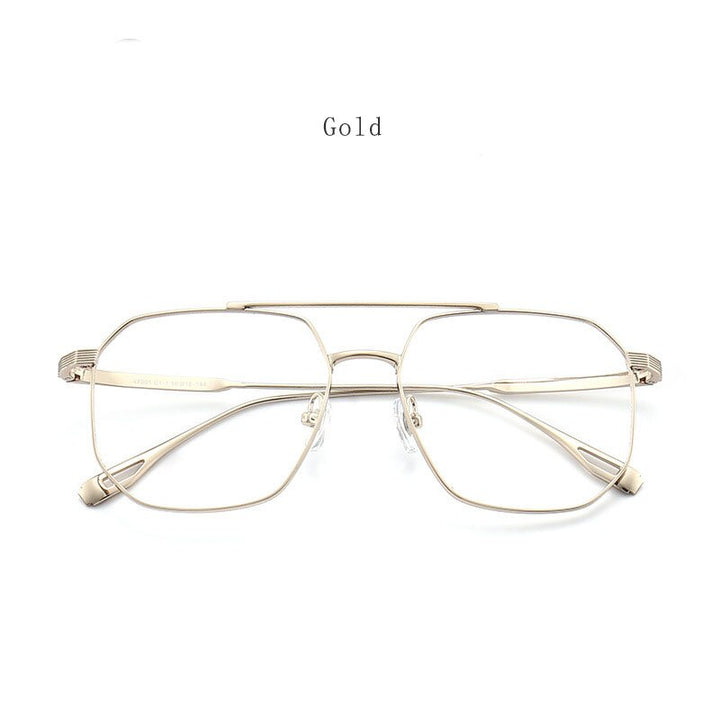 Hdcrafter Men's Full Rim Square Double Bridge Titanium Eyeglasses 47002 Full Rim Hdcrafter Eyeglasses Gold  