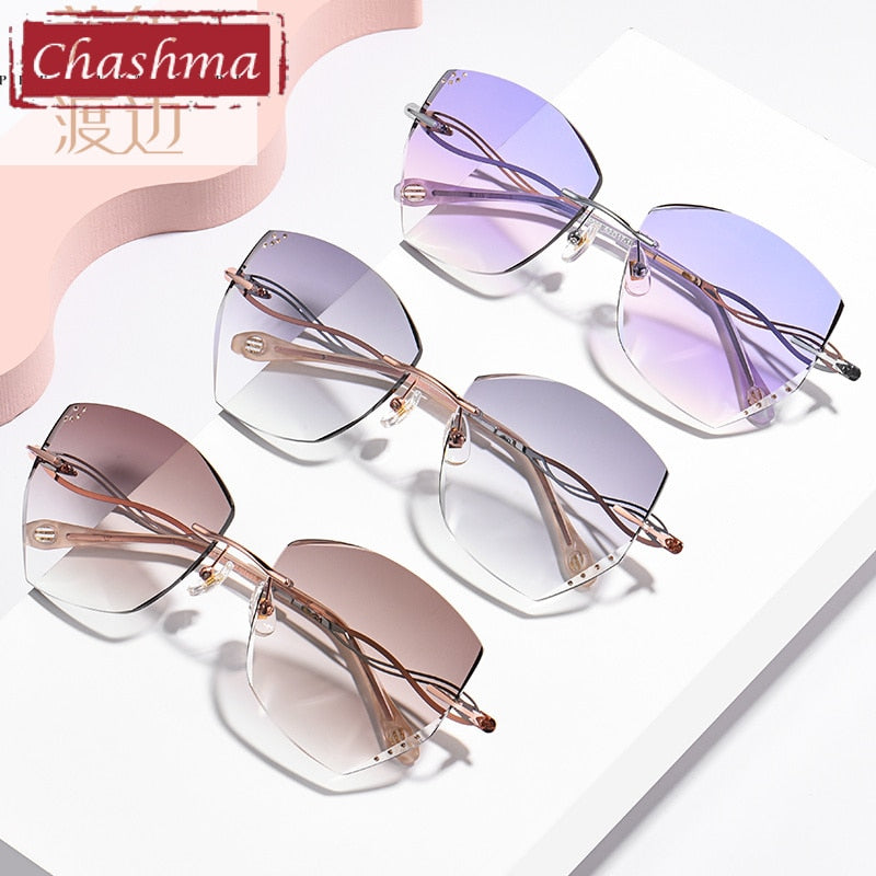 Women Rimless Eyeglasses Luxury Sunglasses Tint Crystal Titanium Glasses Frame Prescription Spectacles Customize Lenses Rimless Chashma   