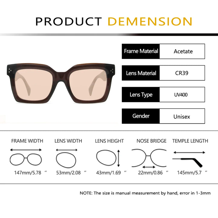 Esnbie Unisex Full Rim Square Brow Line Acetate Sunglasses 246051
