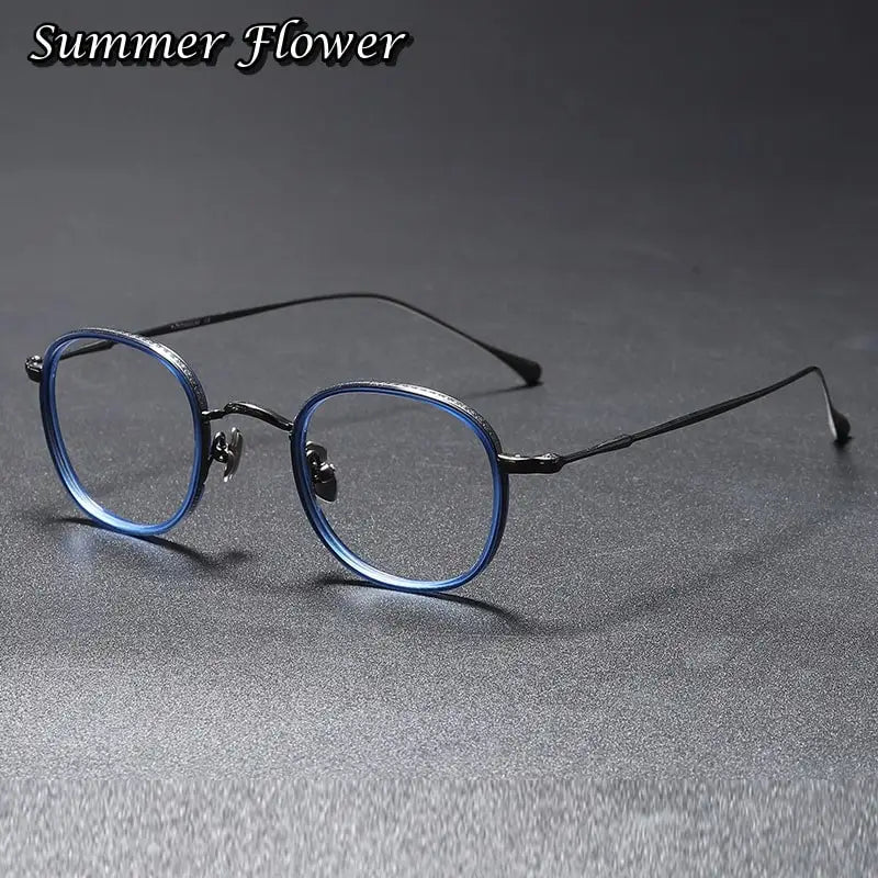 Summer Flower Women's Full Rim Square Acetate Titanium Eyeglasses 137141