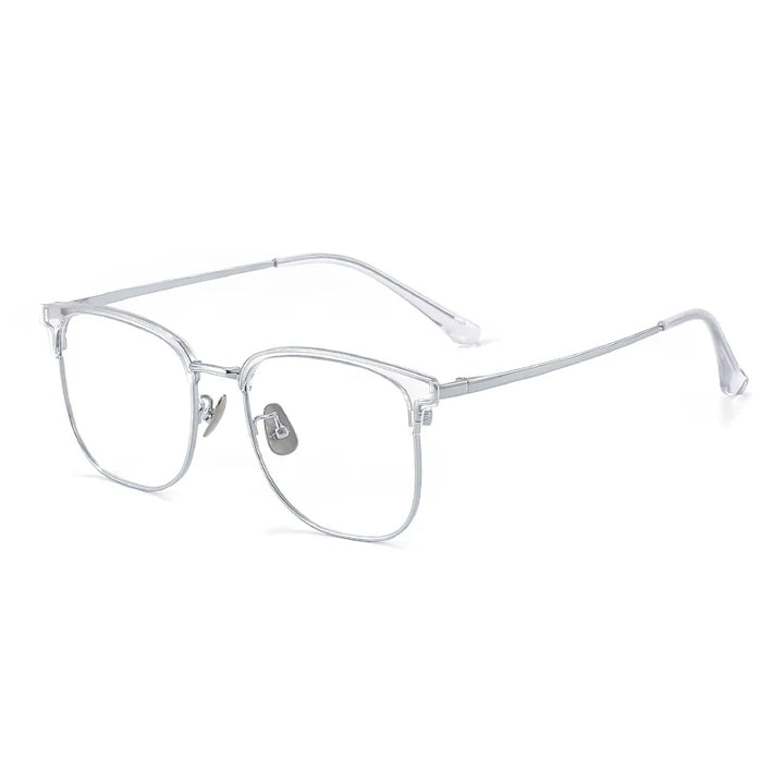 Gmei Unisex Full Rim Square Tr 90 Alloy Eyeglasses 8201 Full Rim Gmei Optical Silver  