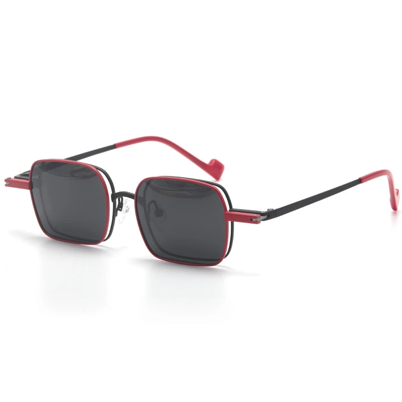 Aror Unisex Full Rim Square Alloy Eyeglasses Side Flip Sunglasses 76888 Full Rim Aror Black Red Frame