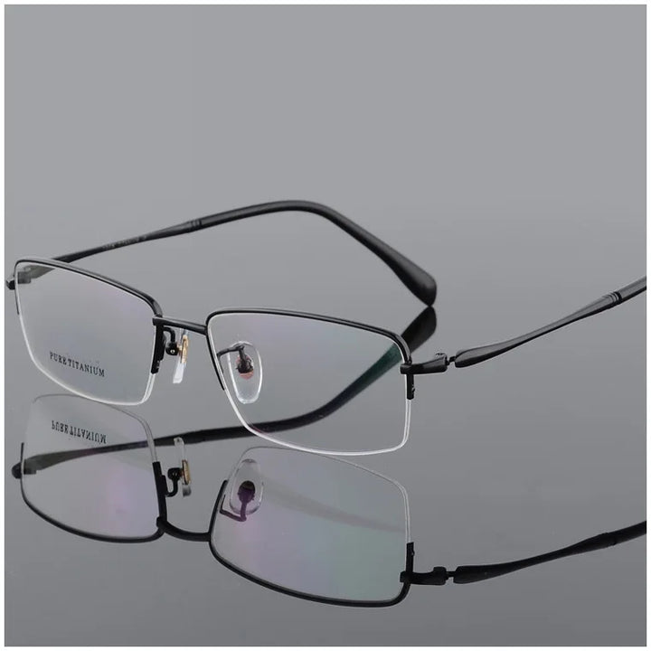 Bclear Men's Semi Rim Oversized Square Titanium Eyeglasses 82964