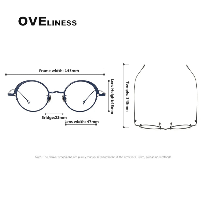 Oveliness Unisex Full Rim Round Titanium Eyeglasses Clip On Sunglasses 42618 With Clip Ons Oveliness