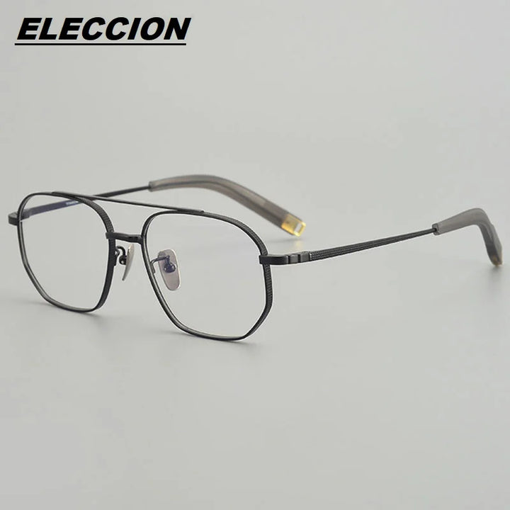 Eleccion Men's Full Rim Polygon Double Bridge Titanium Eyeglasses 7518 Full Rim Eleccion Black CHINA