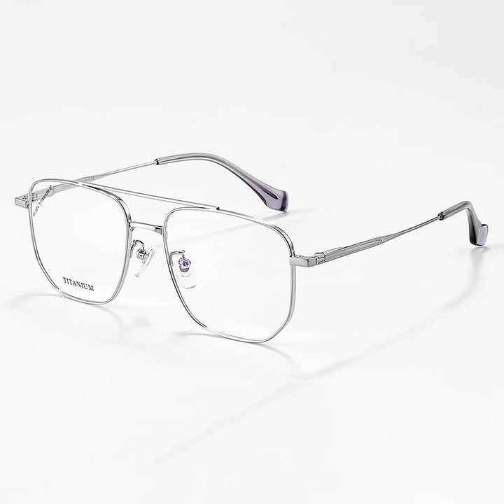 KatKani Unisex Full Rim Square Double Bridge Titanium Eyeglasses 3053 Full Rim KatKani Eyeglasses Silver  