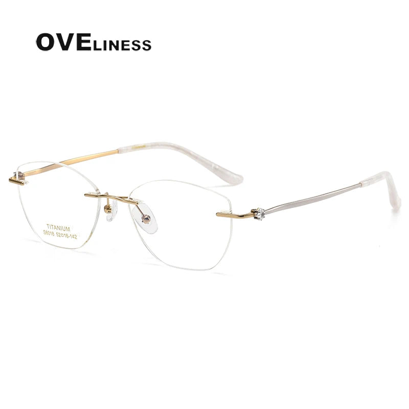 Oveliness Women's Rimless Square Cat Eye Titanium Eyeglasses 6018 Rimless Oveliness gold grey  