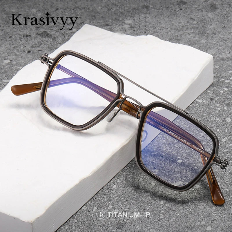 Krasivyy Men's Full Rim Big Titanium Prescription Eyeglasses ARLT5875
