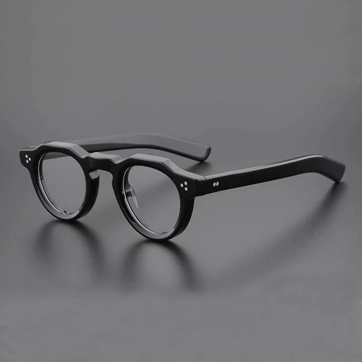 Yujo Unisex Full Rim Flat Top Round Acetate Eyeglasses Y4341 Full Rim Yujo   