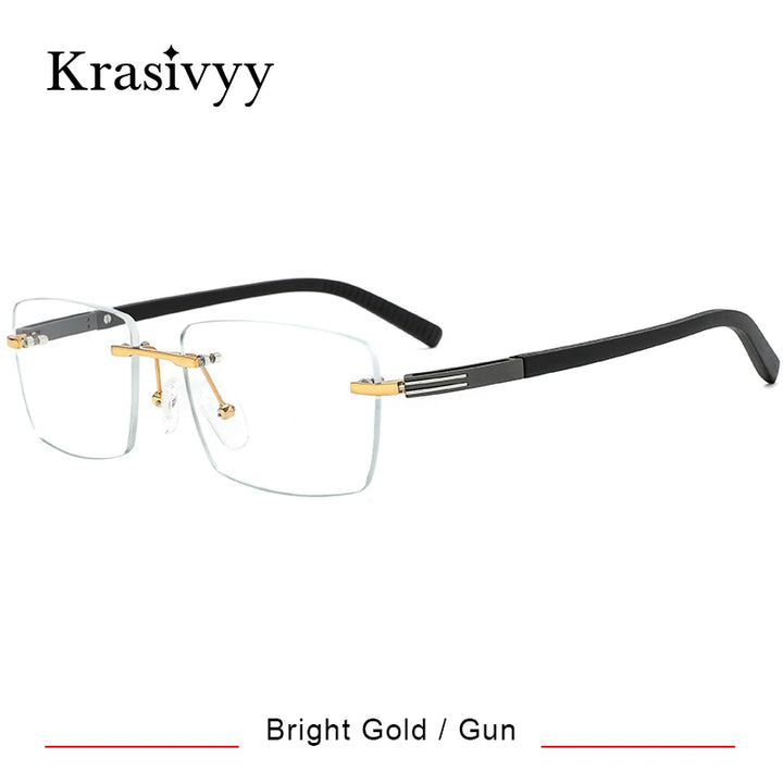 Krasivyy Men's Big Rimless Square Screwless Titanium Eyeglasses 25020 Rimless Krasivyy Bright Gold Gun