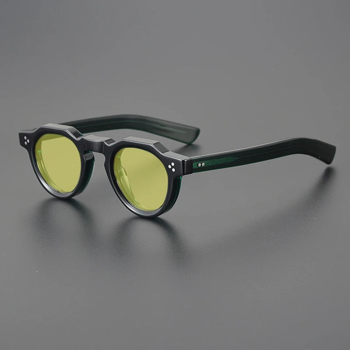 Gatenac Unisex Full Rim Flat Top Round Acetate Polarized Sunglasses M002 Sunglasses Gatenac Green Yellow  
