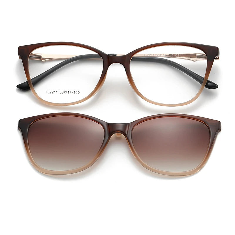 Vicky Women's Full Rim Cat Eye Tr 90 Alloy Reading Glasses Clip Sunglasses 62211