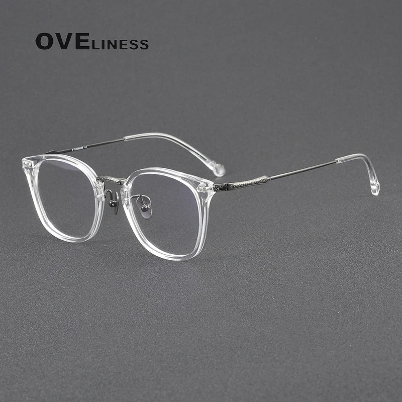 Oveliness Women's Full Rim Square Acetate Titanium Eyeglasses 3052 Full Rim Oveliness transparent gun  