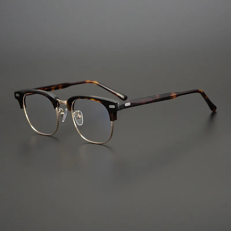 Black Mask Unisex Full Rim Square Alloy Acetate Eyeglasses 9533 Full Rim Black Mask Tortoise-Gold  