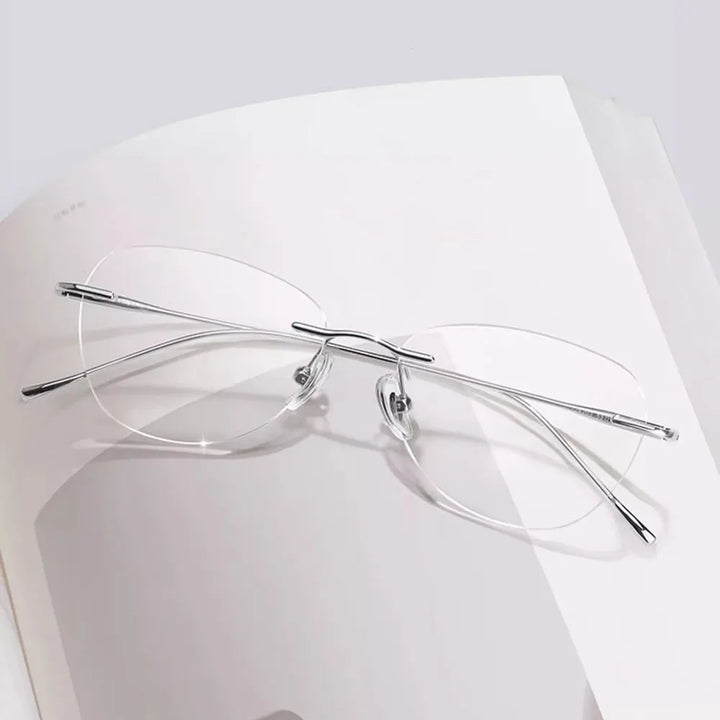 Eleccion Women's Rimless Oval Cat Eye Titanium Eyeglasses 124203 Rimless Eleccion