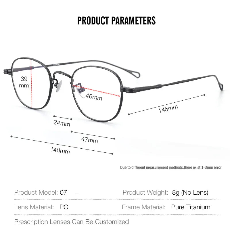 Muzz Unisex Full Rim Square Titanium Eyeglasses M007 Full Rim Muzz   